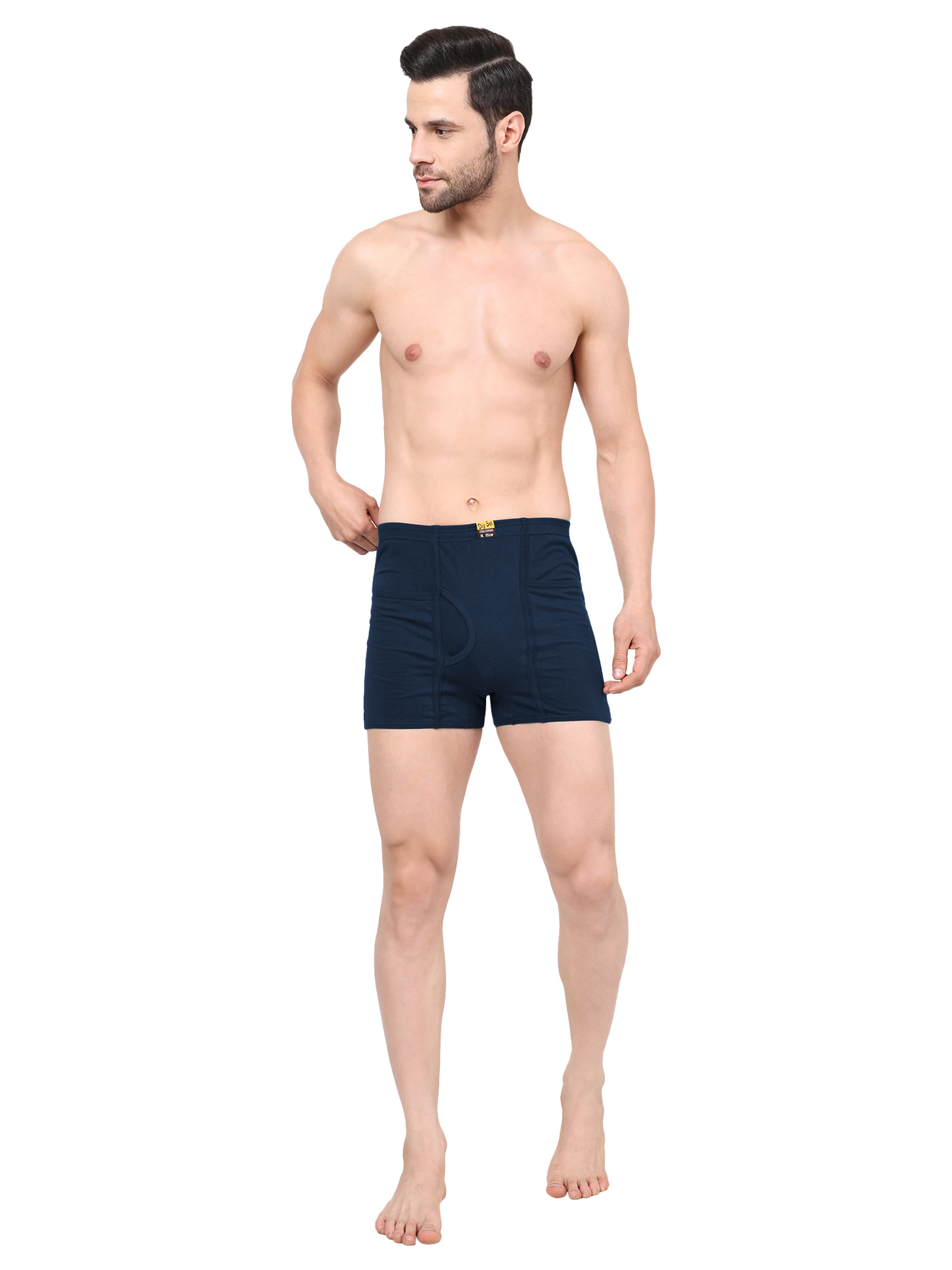 Men 100% Cotton Inner Elastic Pocket Trunk Navy Brother IE Pack of 2