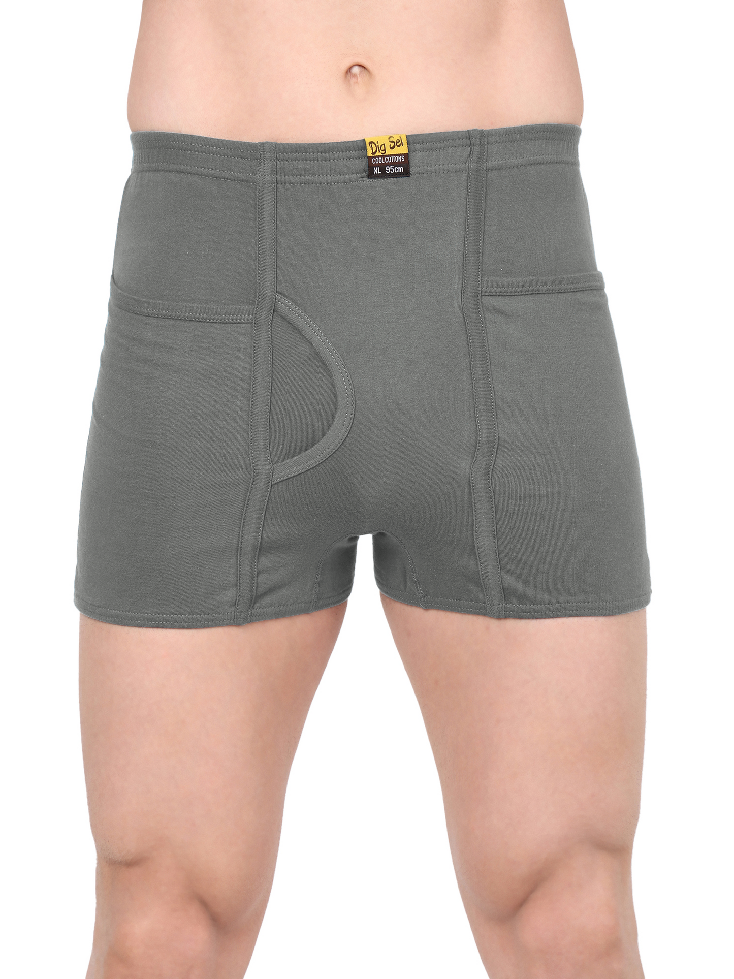 Men 100% Cotton Inner Elastic Pocket Trunk Grey Brother IE Pack of 2