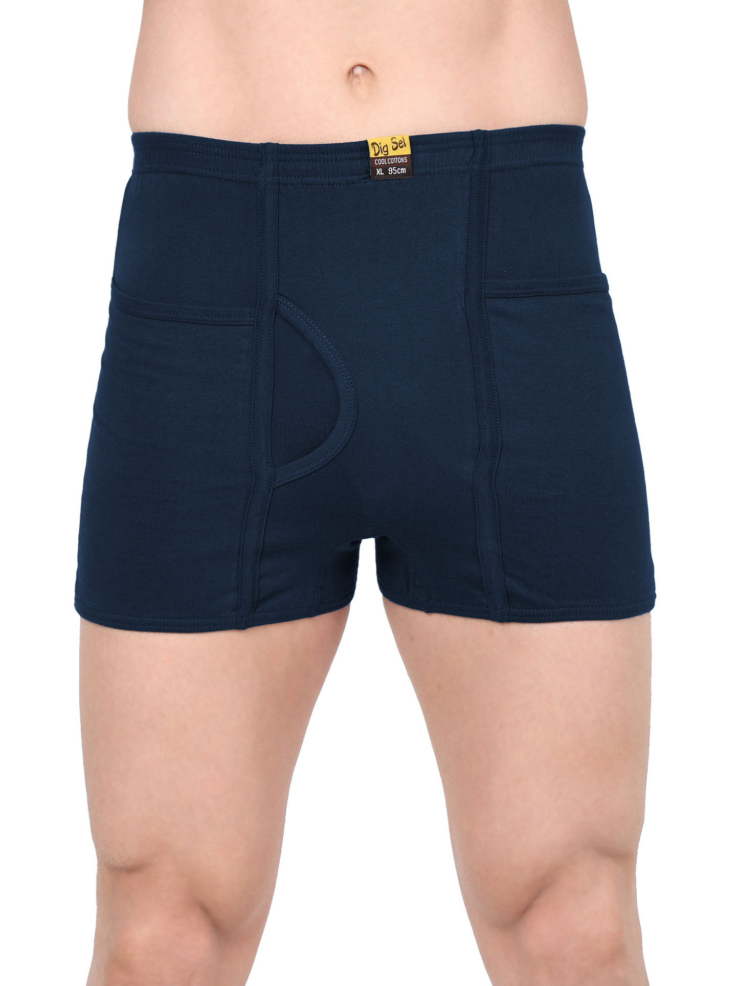 Men 100% Cotton Inner Elastic Pocket Trunk Navy Brother IE Pack of 2