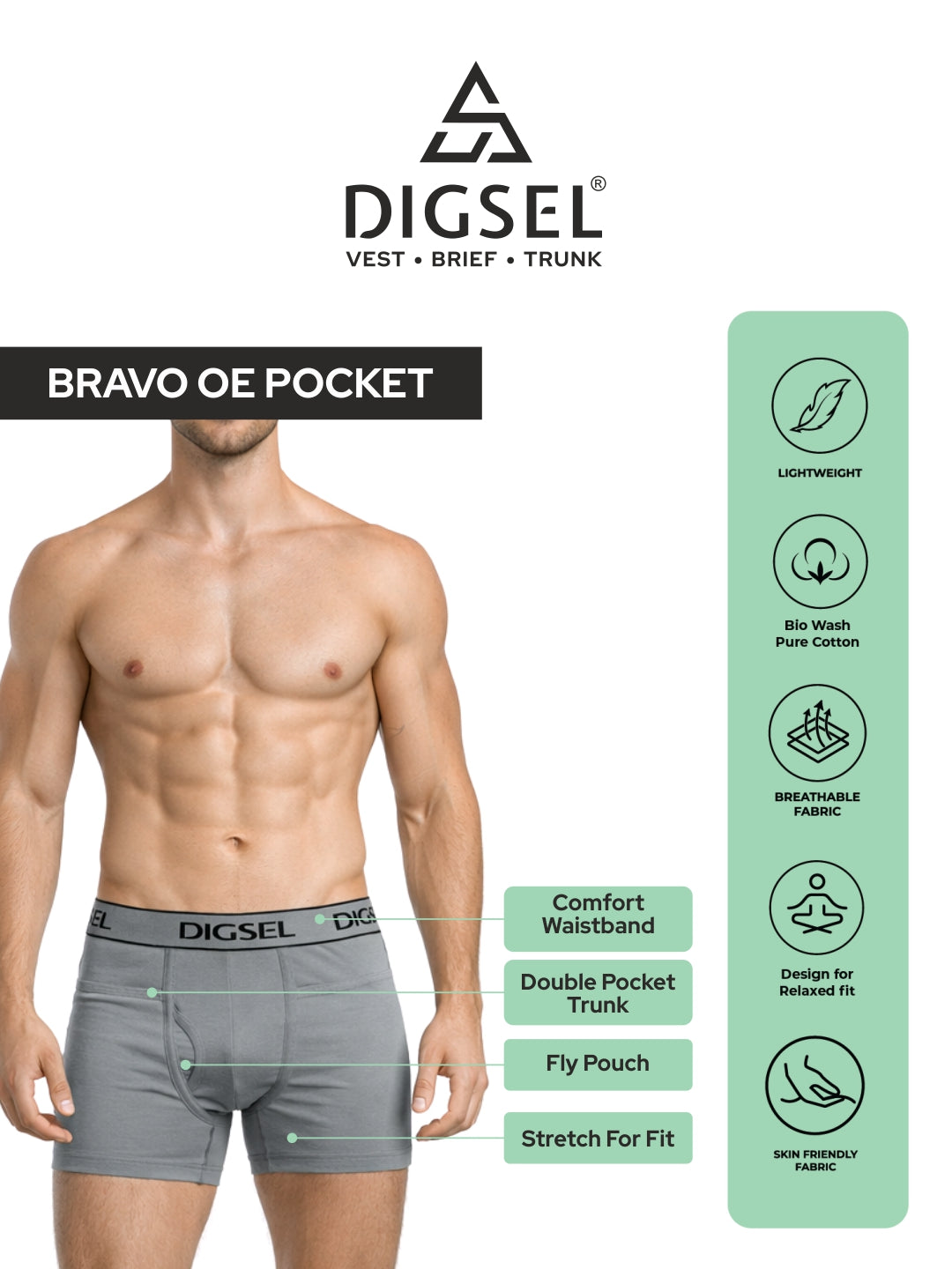 Men 100% Cotton Assorted colour Pocket long Trunks Pack of 5