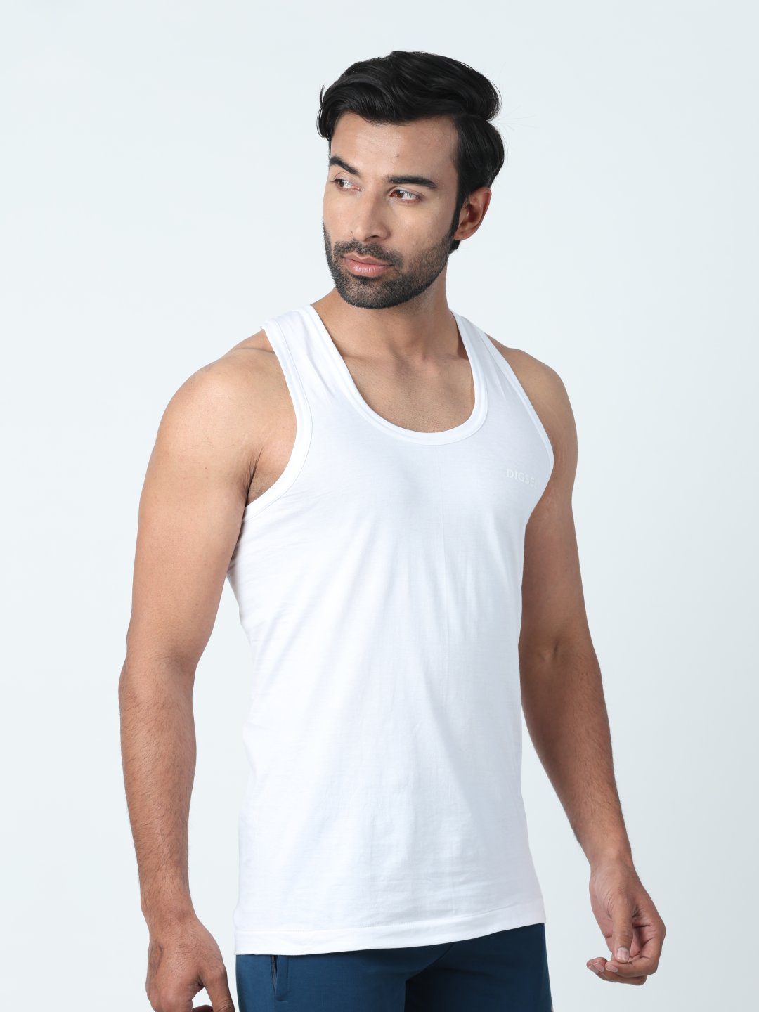 Men 100% Cotton White Vest RN Indigo - Pack of 2