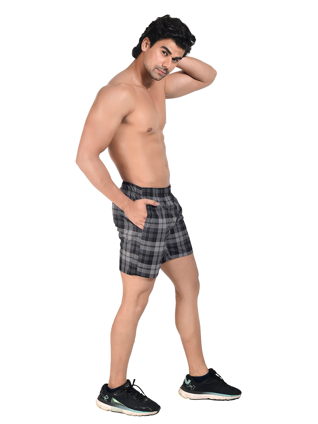Men Woven Boxer Shorts Black Checked