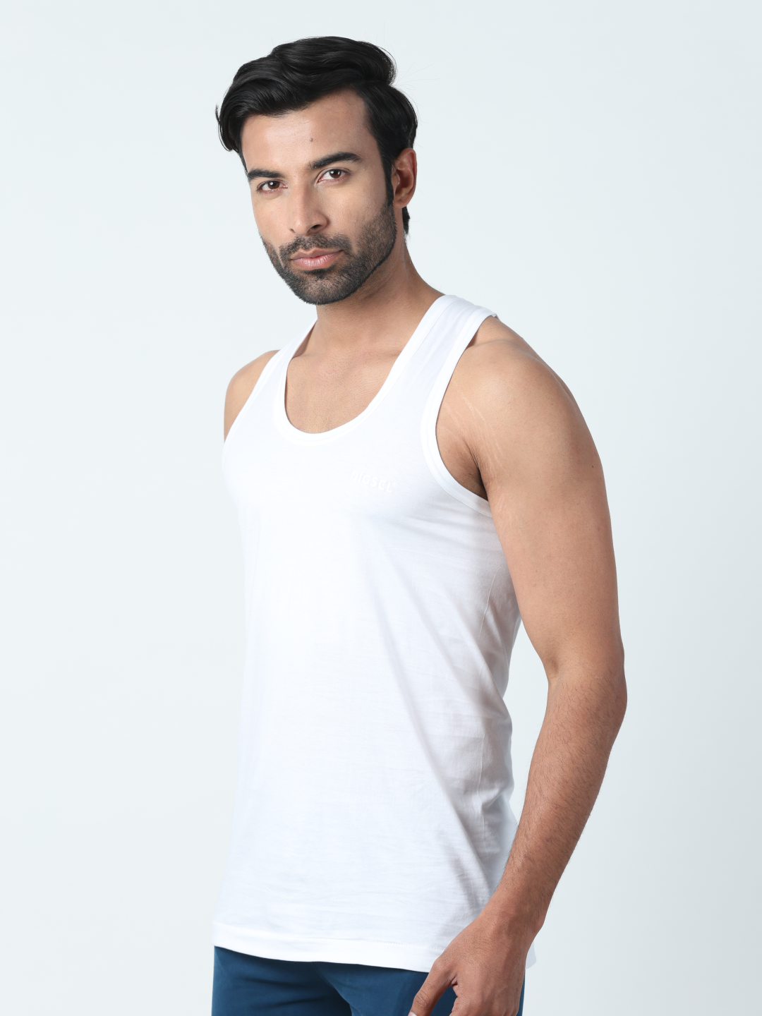 Men 100% Cotton White Vest RN Indigo - Pack of 2
