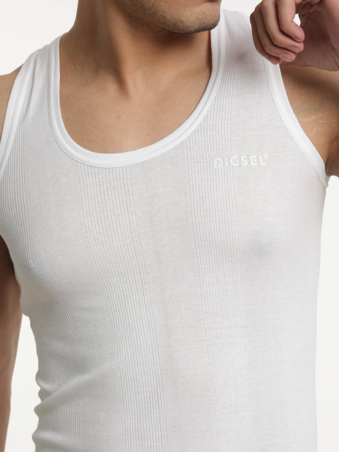 Men 100% Cotton White Rib Fabric Vest Durby- Pack of 2