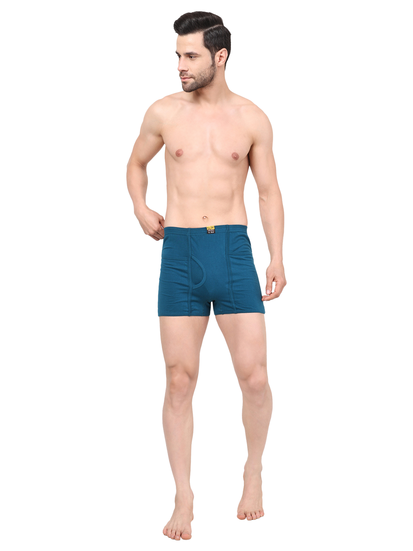Men 100% Cotton Inner Elastic Pocket Trunk S.Blue Brother IE Pack of 2