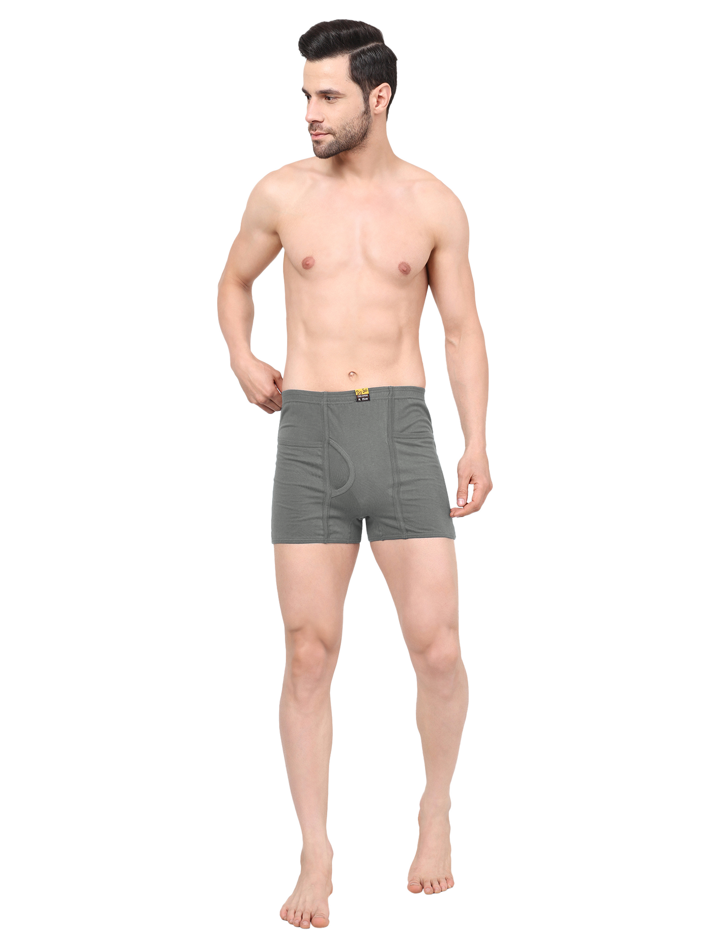 Men 100% Cotton Inner Elastic Pocket Trunk Grey Brother IE Pack of 2