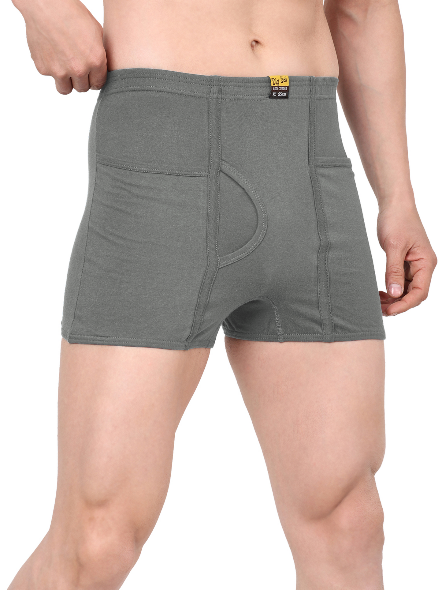 Men 100% Cotton Inner Elastic Pocket Trunk Grey Brother IE Pack of 2