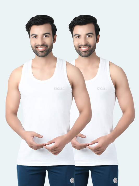 Men 100% Cotton White Vest RN Indigo - Pack of 2