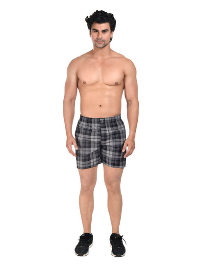 Men Woven Boxer Shorts Black Checked