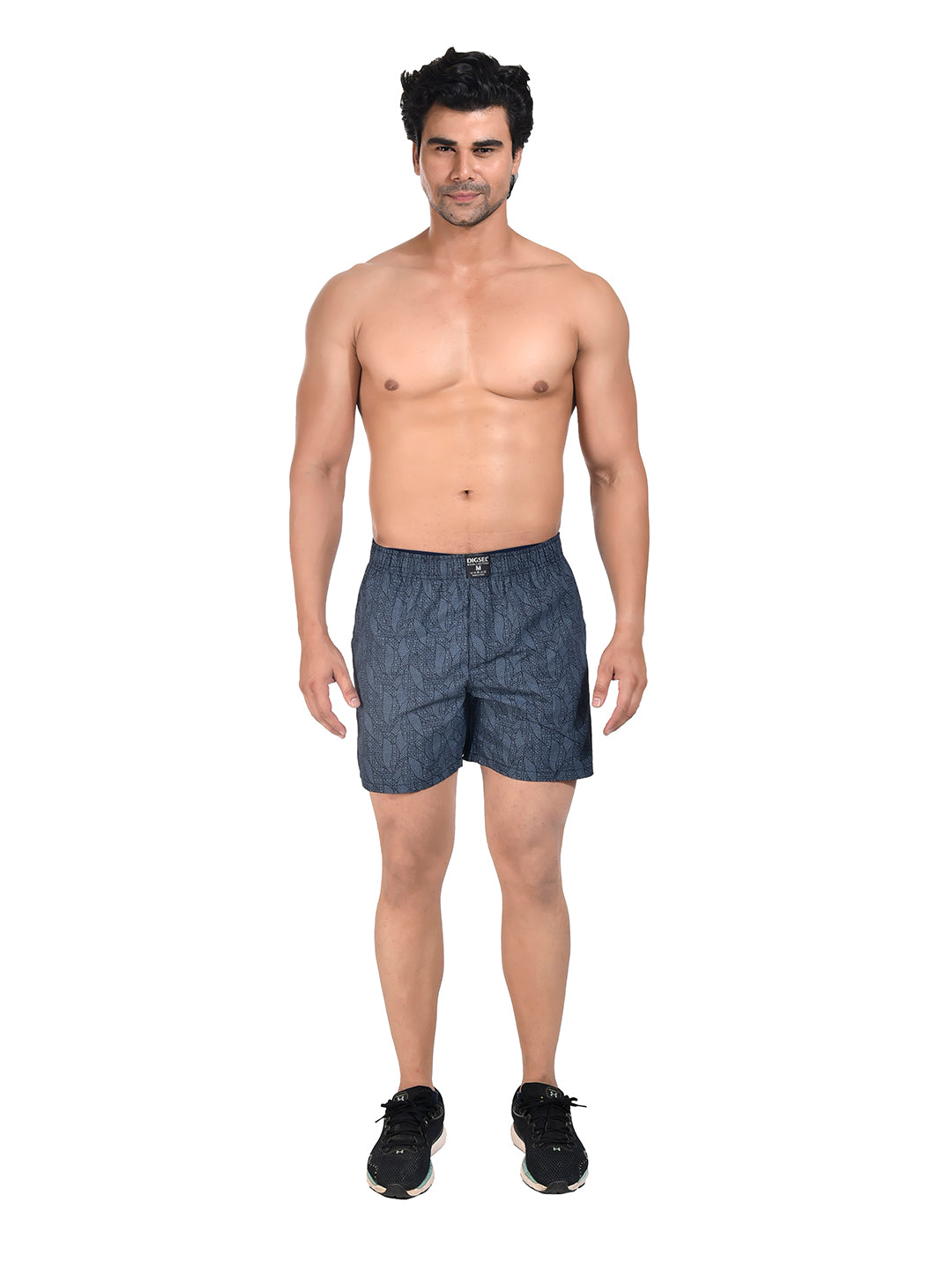 Men Woven Boxer Shorts Navy Leaf