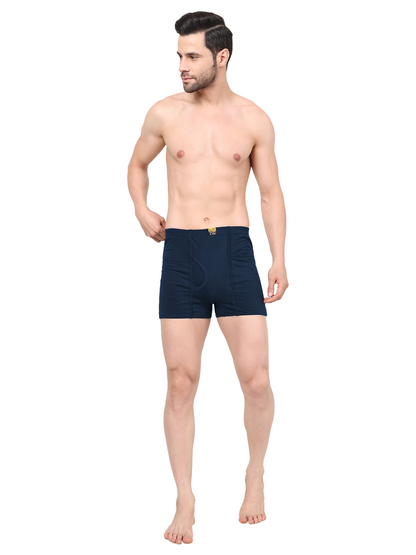 Men 100% Cotton Inner Elastic Pocket Trunk Navy Brother IE Pack of 2