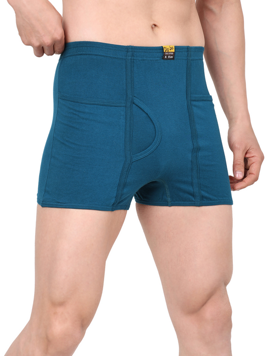 Men 100% Cotton Inner Elastic Pocket Trunk S.Blue Brother IE Pack of 2