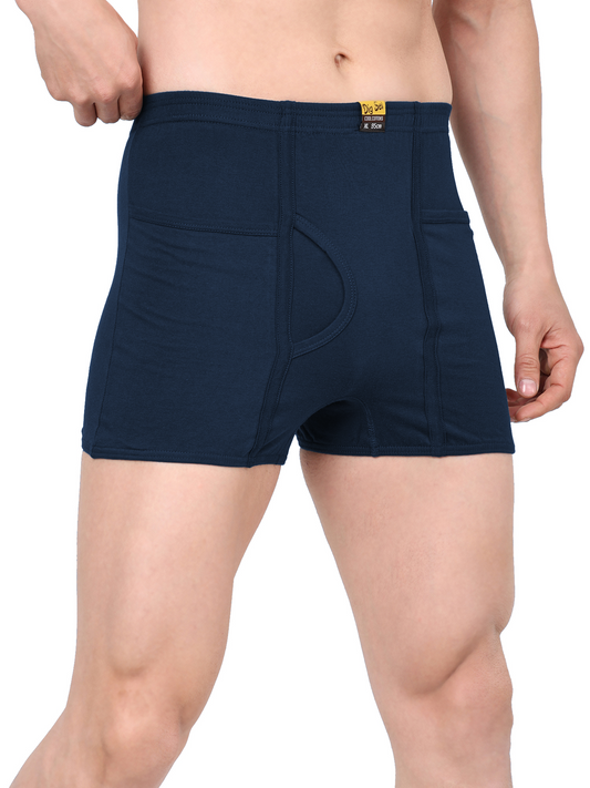 Men 100% Cotton Inner Elastic Pocket Trunk Navy Brother IE Pack of 2