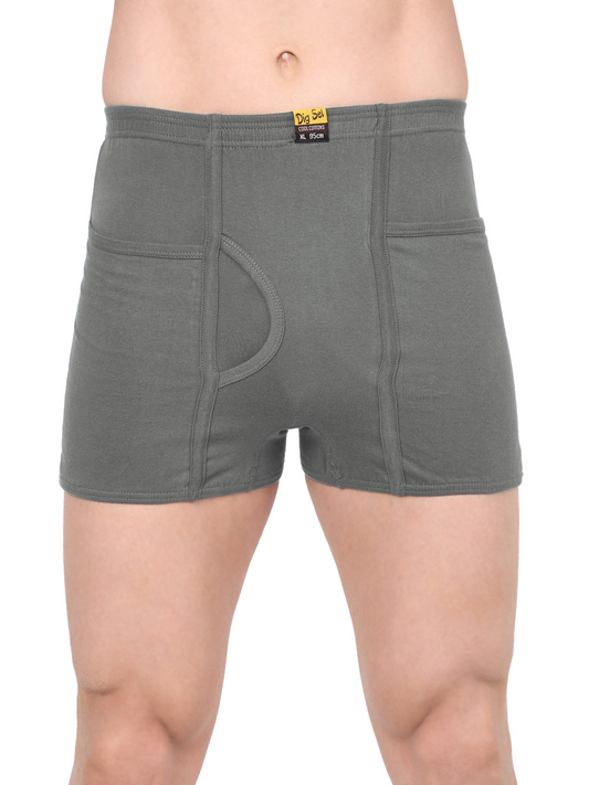 Men 100% Cotton Inner Elastic Pocket Trunk Grey Brother IE Pack of 2