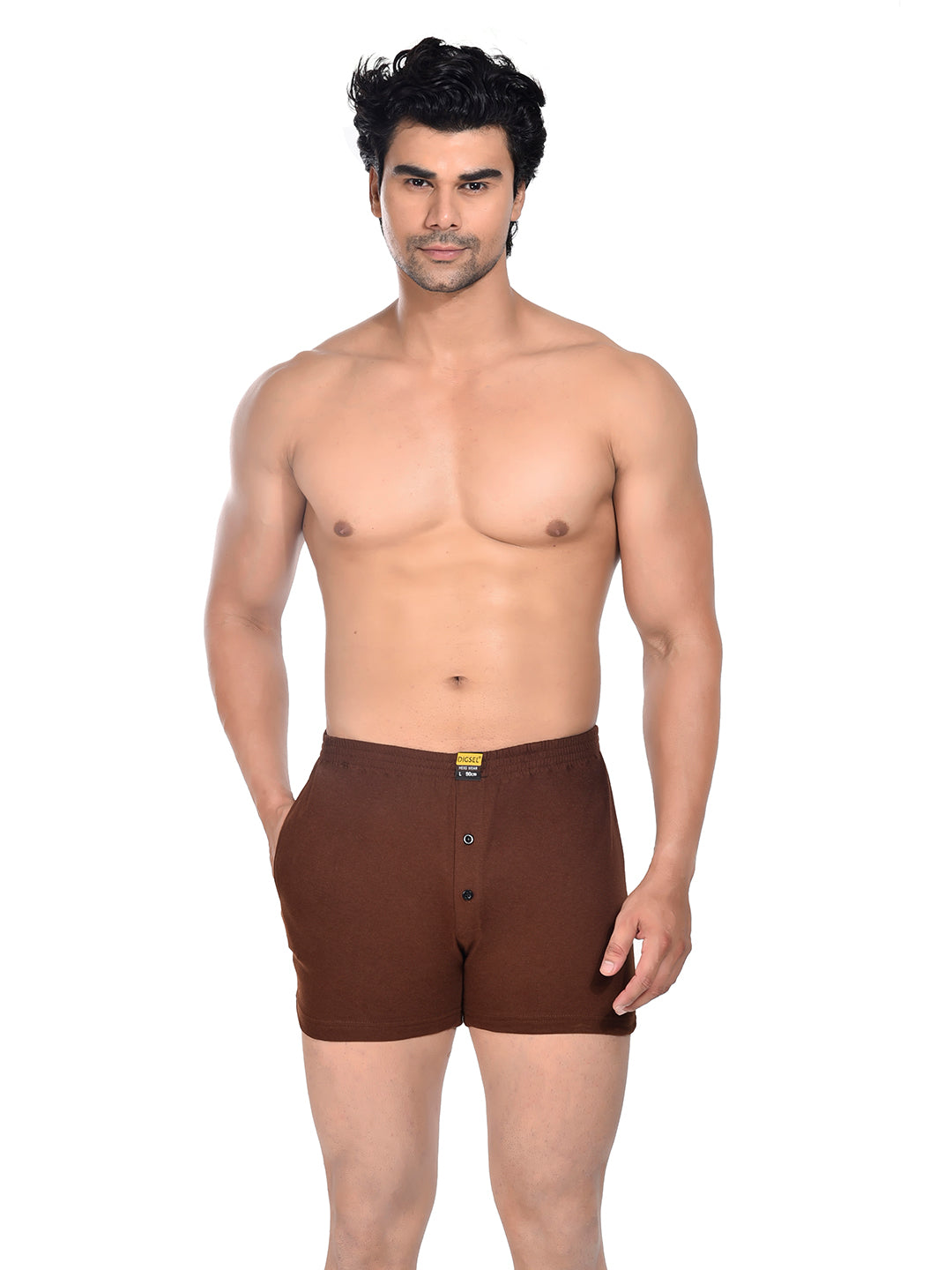 Men Colour Knitted Boxer BOSEO Brown