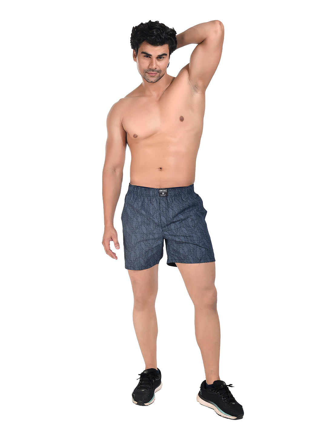 Men Woven Boxer Shorts Navy Leaf