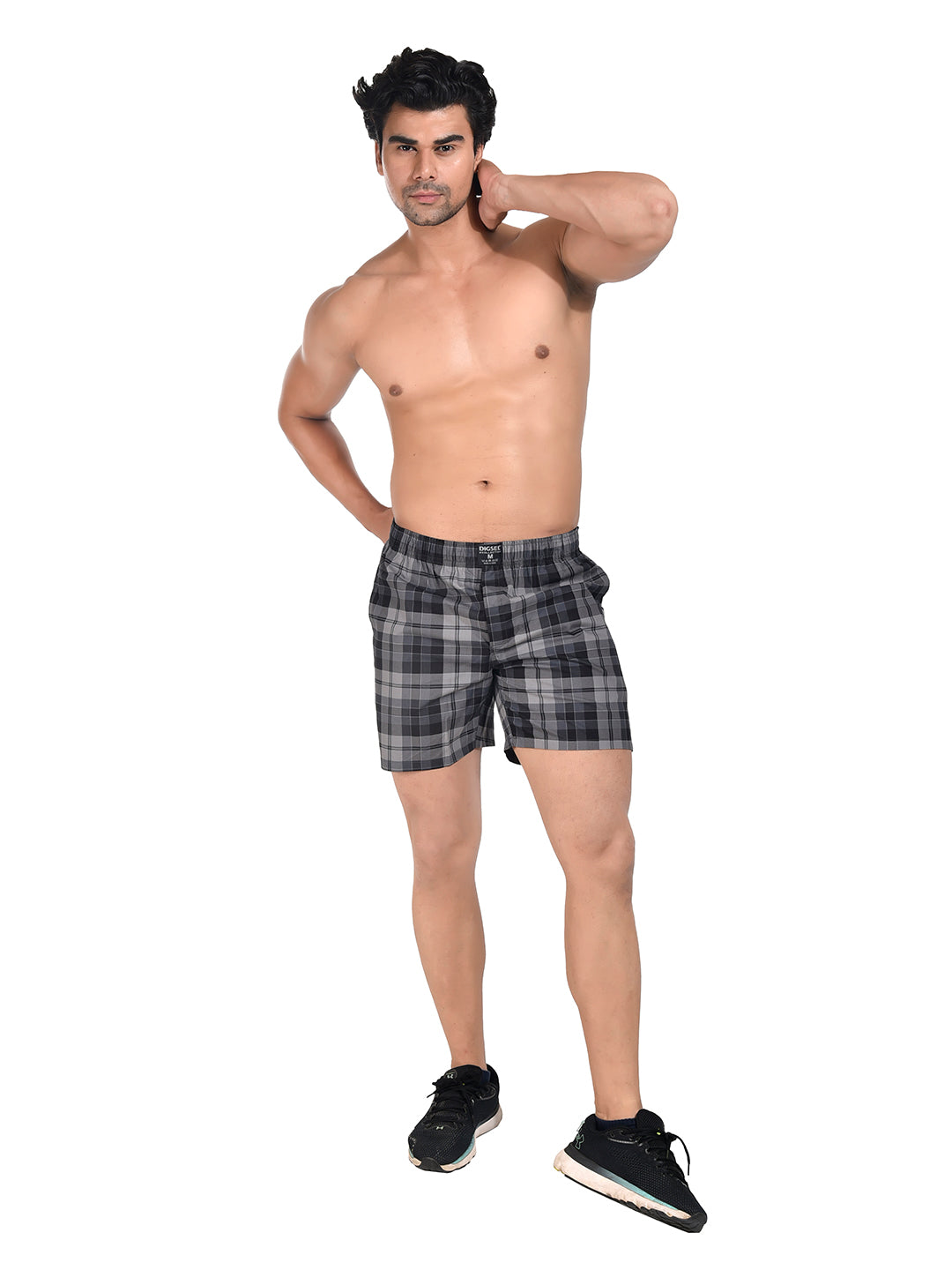 Men Woven Boxer Shorts Black Checked