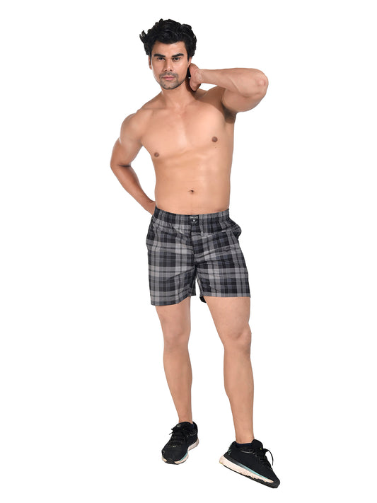 Men Woven Boxer Shorts Black Checked