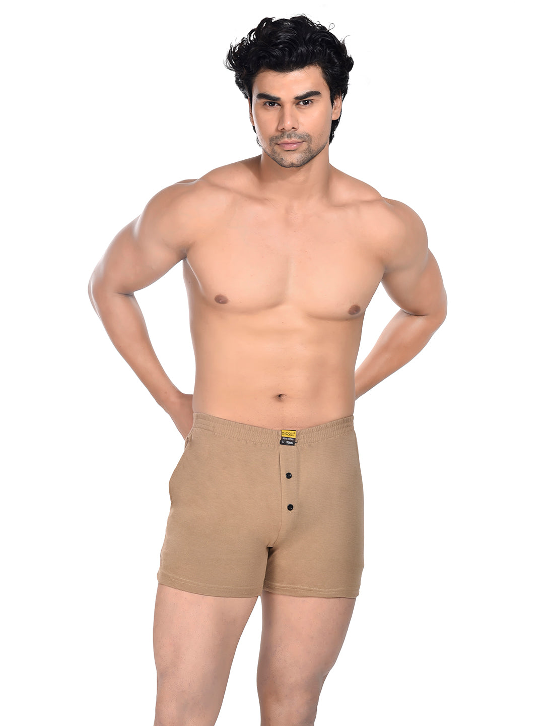 Men Colour Knitted Boxer BOSEO Beige