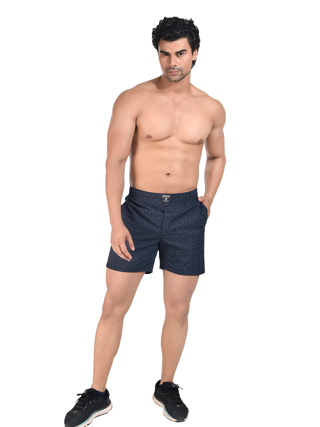 Men Woven Boxer Shorts Navy Diamond