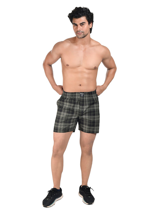 Men Woven Boxer Shorts Green Checked