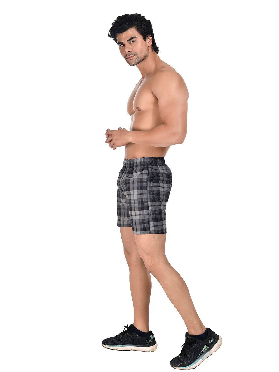 Men Woven Boxer Shorts Black Checked