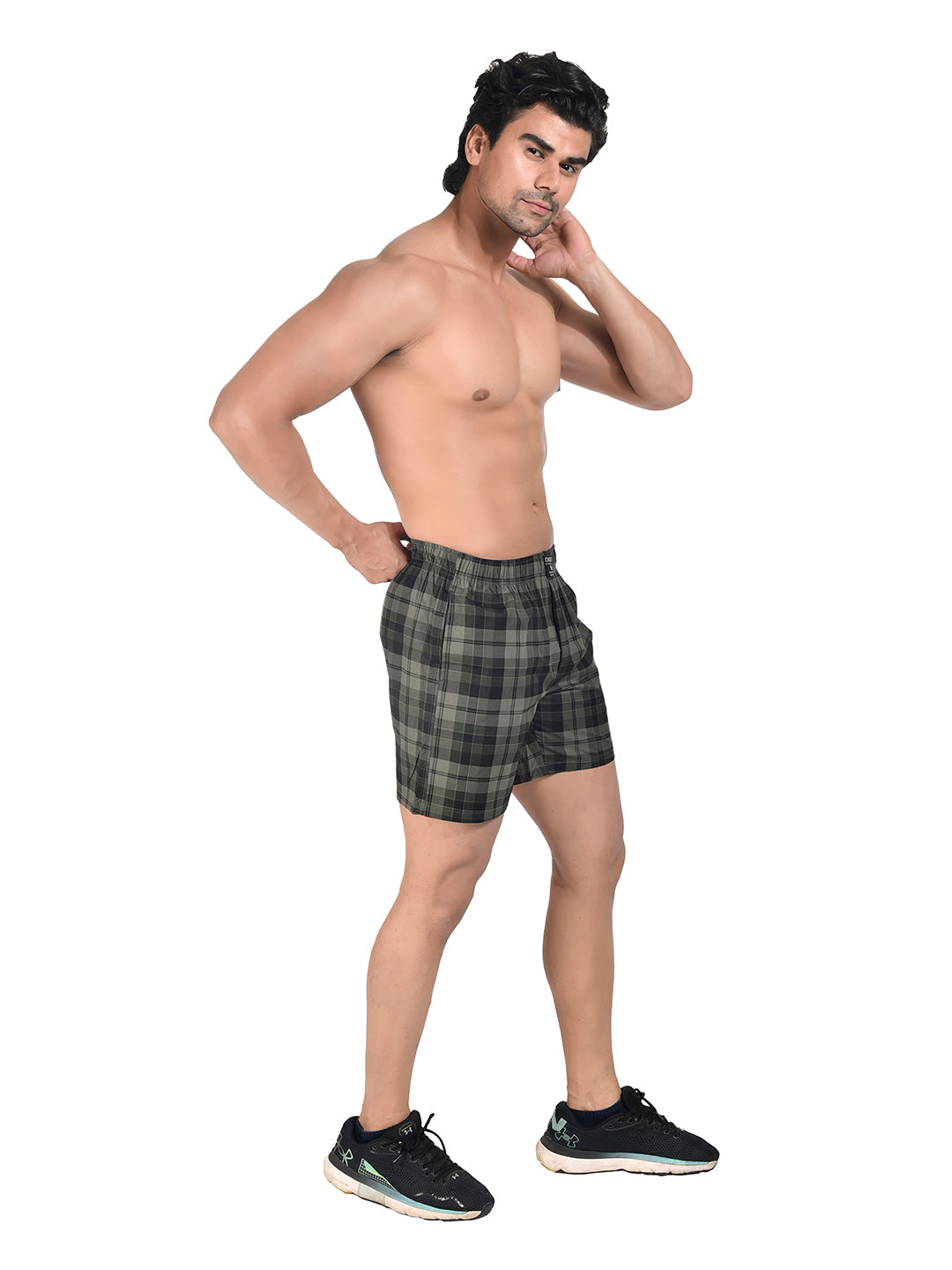 Men Woven Boxer Shorts Green Checked
