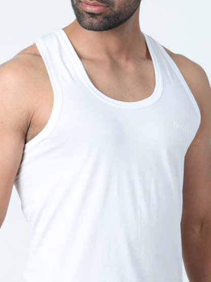 Men 100% Cotton White Vest RN Indigo - Pack of 2