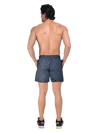 Men Woven Boxer Shorts Navy Leaf