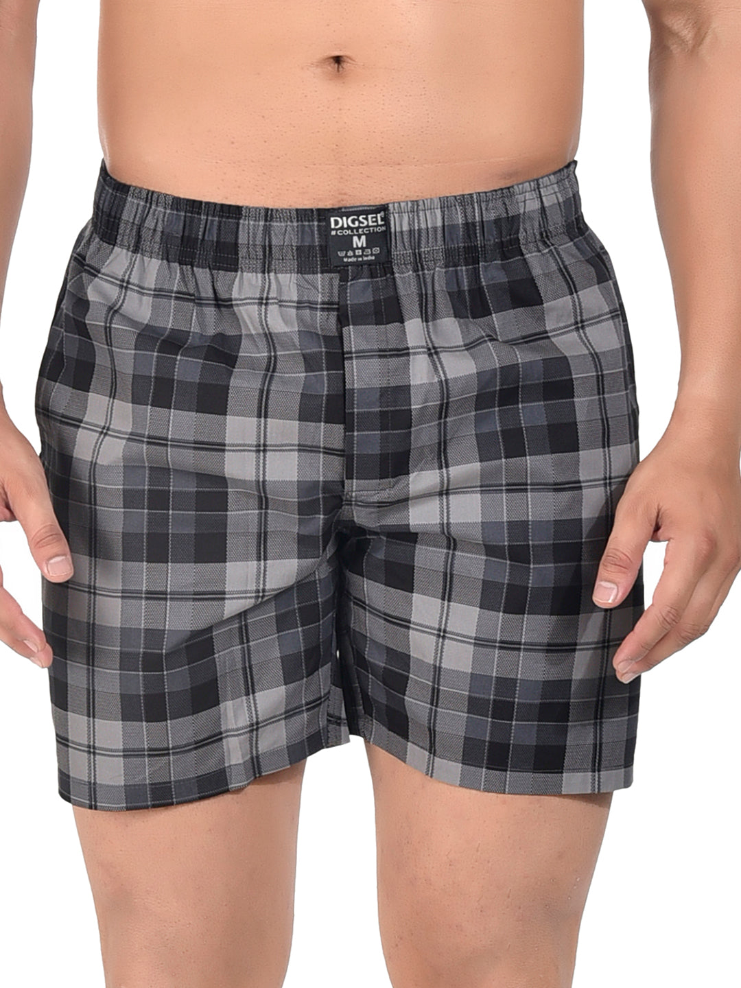 Men Woven Boxer Shorts Black Checked