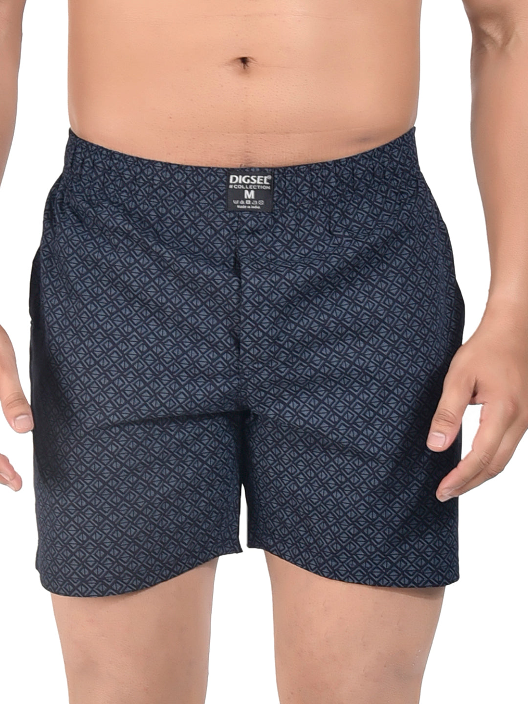 Men Woven Boxer Shorts Navy Diamond