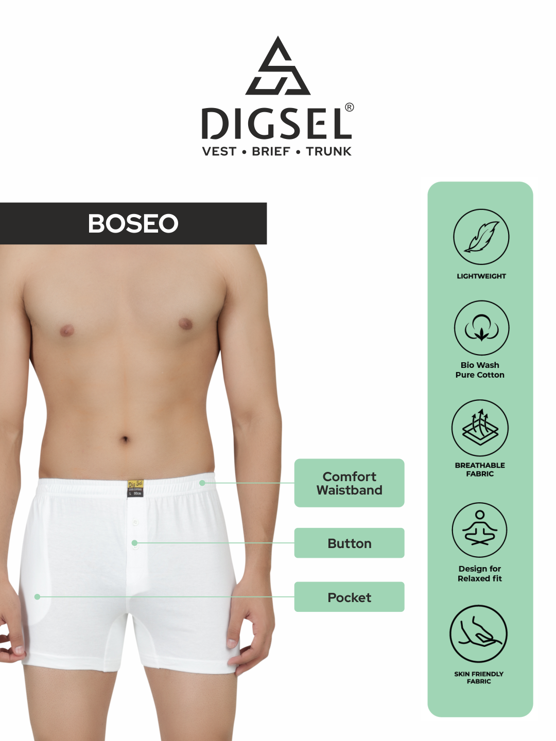 Men White Knitted Boxer BOSEO