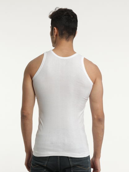 Men 100% Cotton White Rib Fabric Vest Durby- Pack of 2