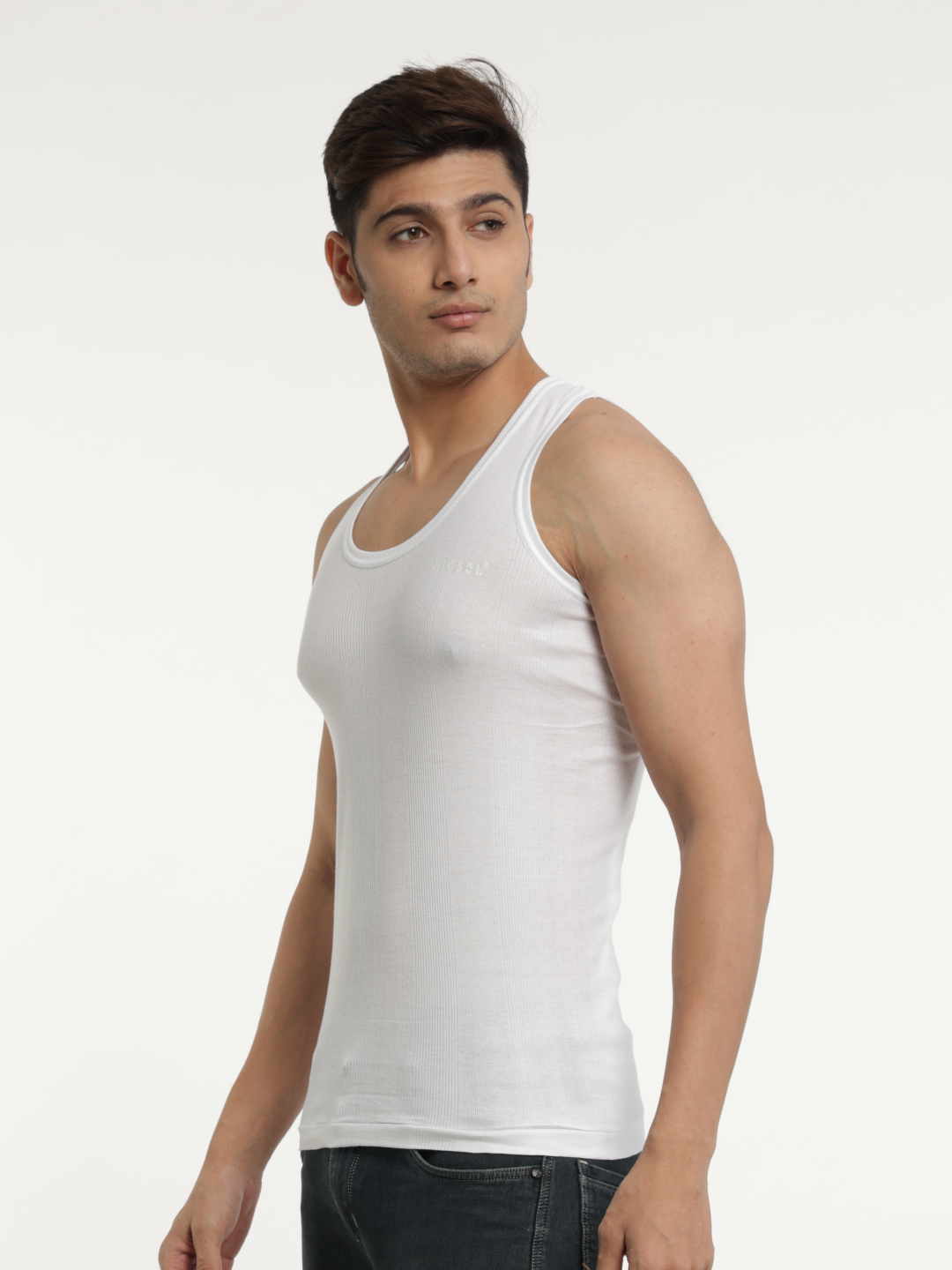 Men 100% Cotton White Rib Fabric Vest Durby- Pack of 2