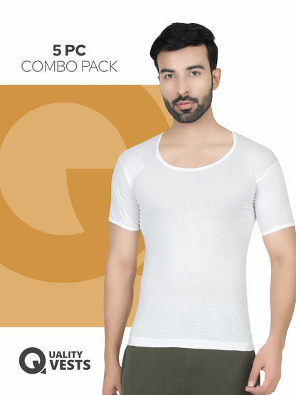 Summer Combo Men white vest_ RNS Pack of 5