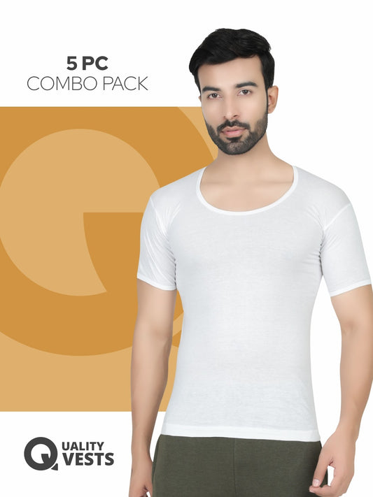 Summer Combo Men white vest_ RNS Pack of 5