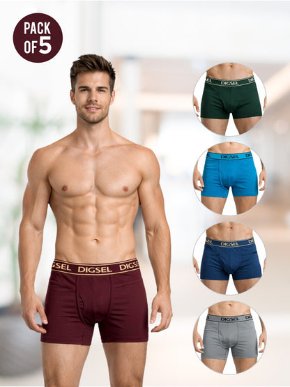 Men 100% Cotton Assorted colour Pocket long Trunks Pack of 5