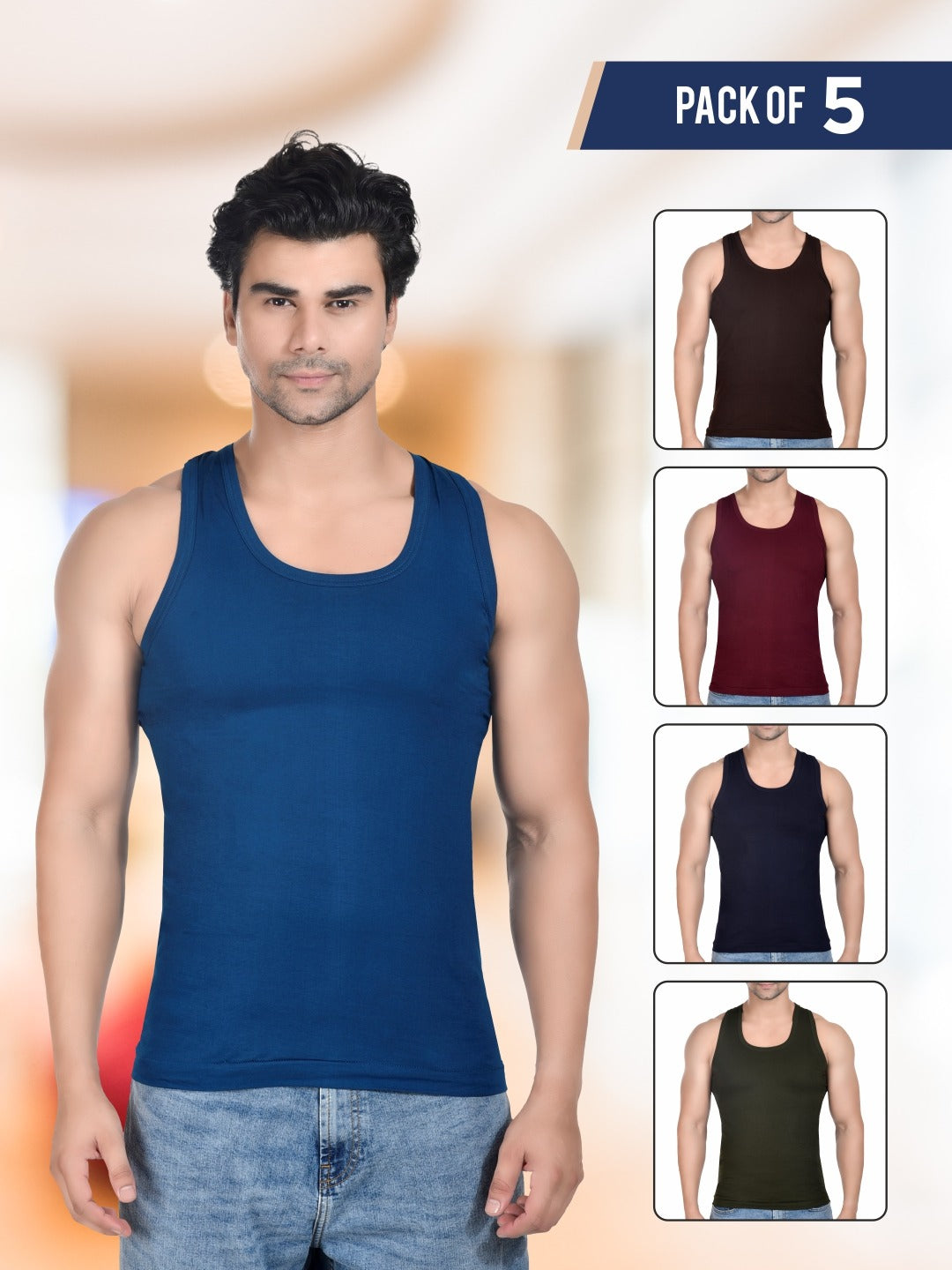 Summer Combo Men Assort Colour RN Vest_ Pack of 5 Combo_3