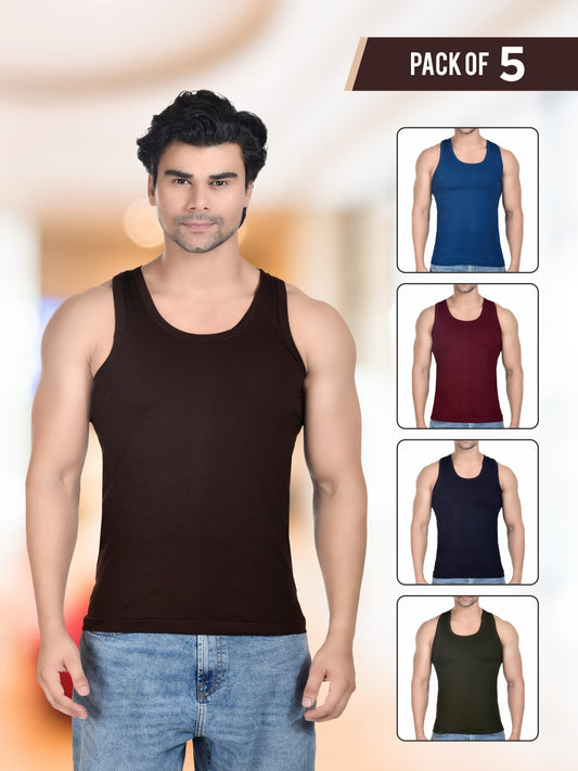 Summer Combo Men Assort Colour RN Vest_ Pack of 5 Combo_1