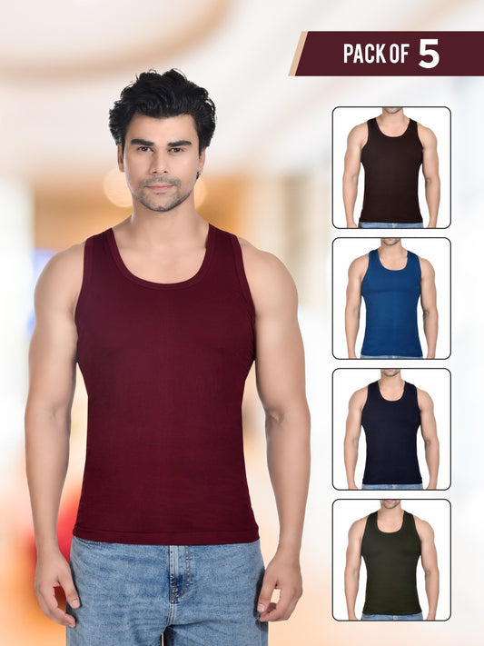 Summer Combo Men Assort Colour RN Vest_ Pack of 5 Combo_2