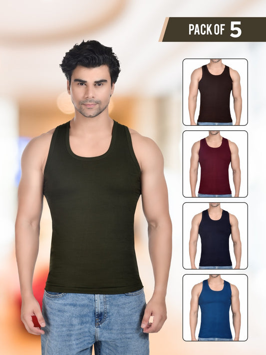 Summer Combo Men Assort Colour RN Vest_ Pack of 5 Combo_4