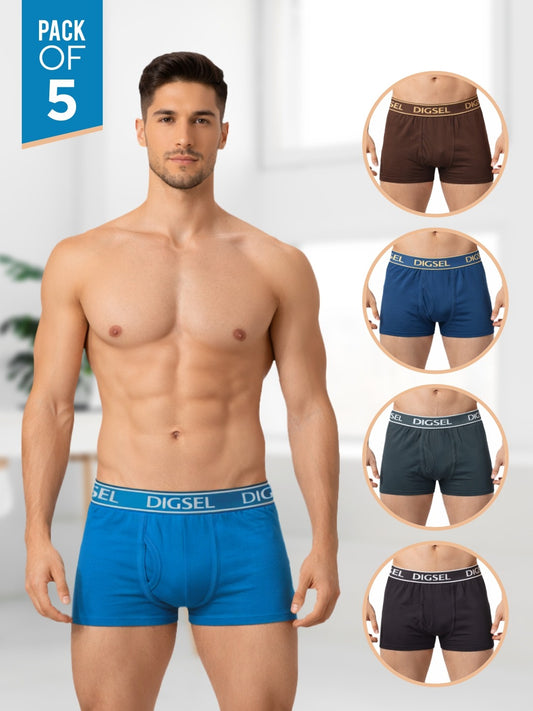Men 100% Cotton without Pocket Mini Trunks Pack of 5 Combo_5