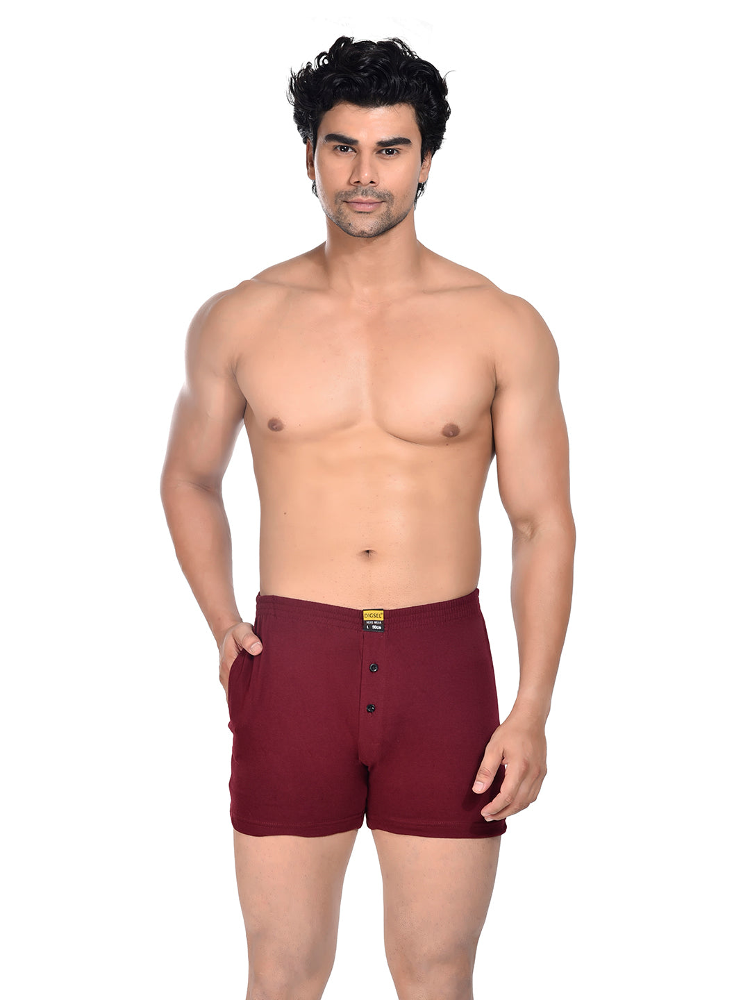 Men Colour Knitted Boxer BOSEO Cherry Red